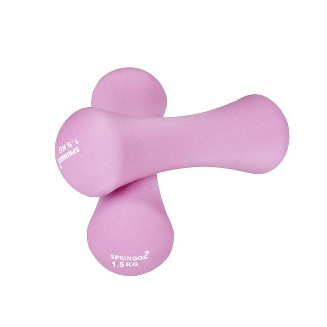Set 2 Gantere fitness din neopren Springos, 2x1.5 kg, culoare roz