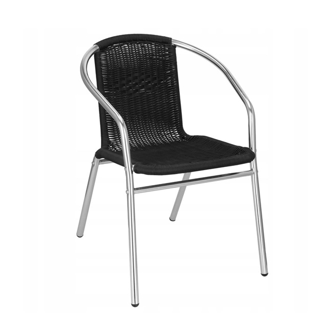 Scaun din Rattan pentru curte, gradina sau casa, cu cadru metalic, 73x45 cm, 130kg, negru/crom