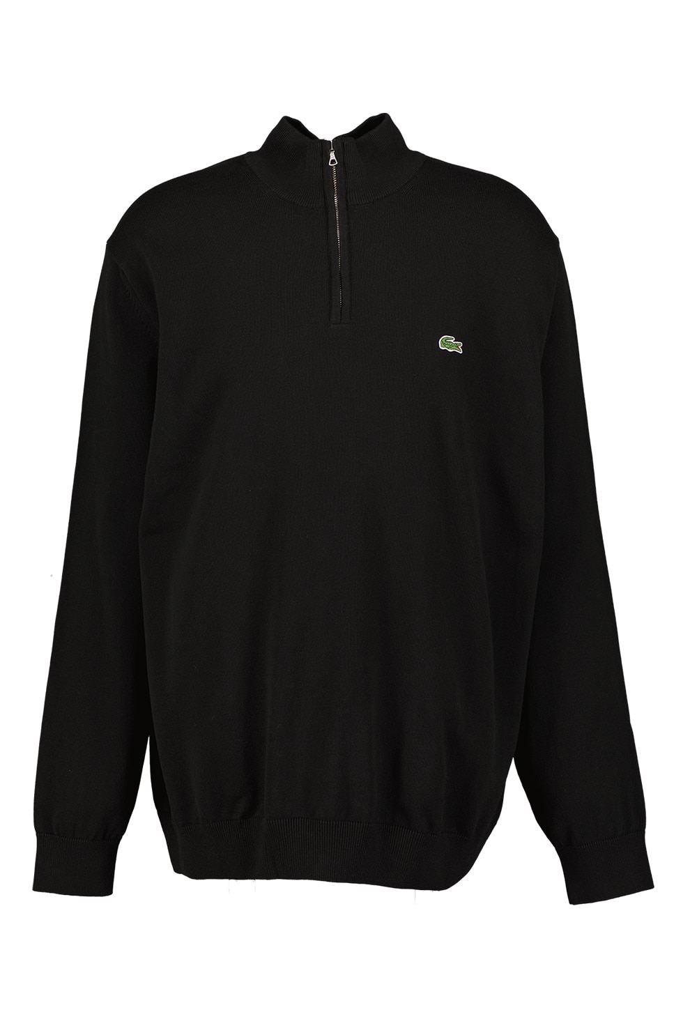 Lacoste, Pulover regular fit tricotat fin din bumbac organic, Negru