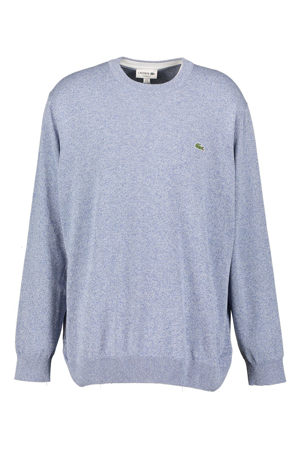 Lacoste, Pulover de bumbac organic cu decolteu la baza gatului, Albastru lavanda/Alb