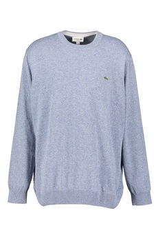 Lacoste, Pulover de bumbac organic cu decolteu la baza gatului, Albastru lavanda/Alb Lacoste, Pulover de bumbac organic cu decolteu la baza gatului, Albastru lavanda/Alb