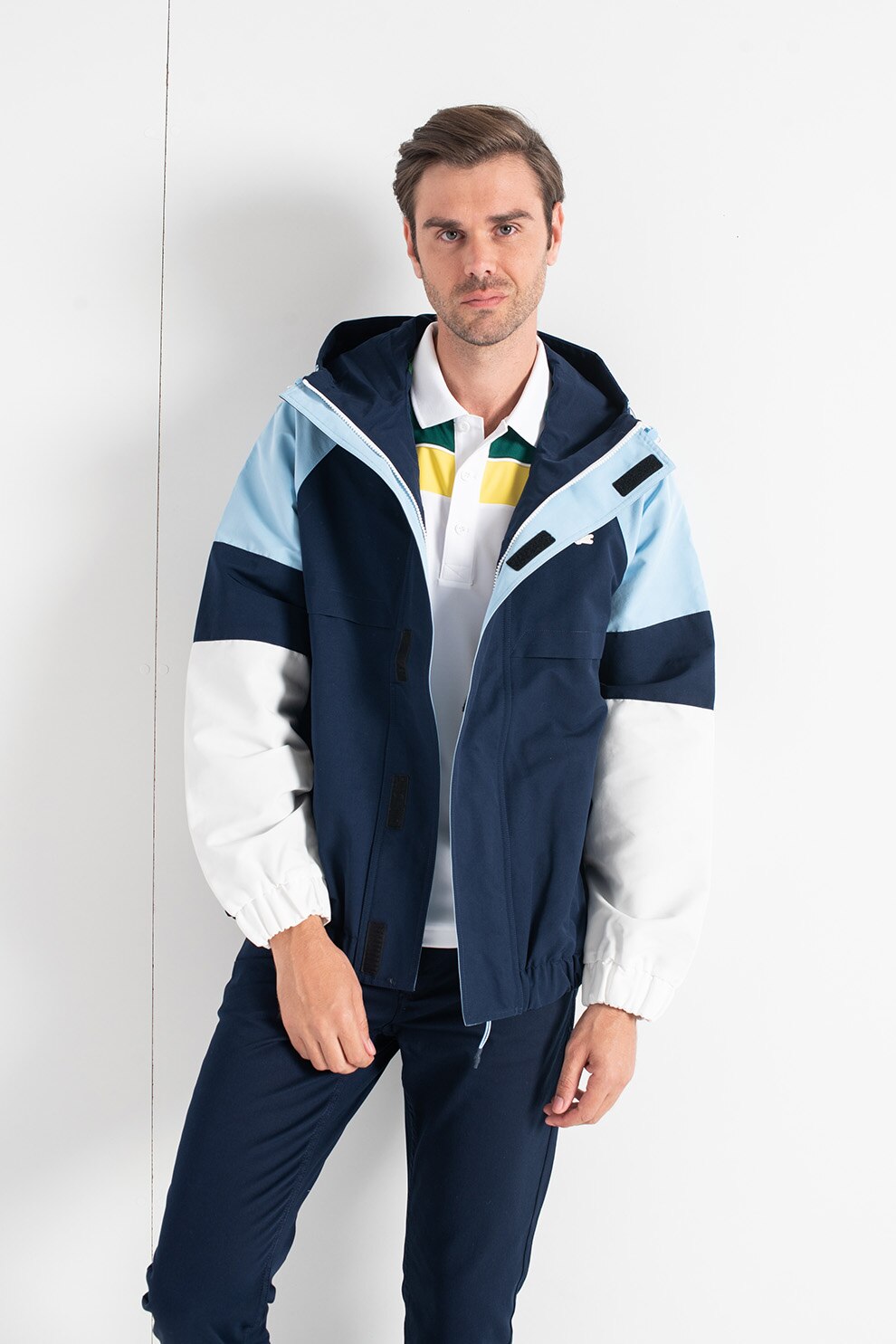 Lacoste, Geaca impermeabila cu gluga Heritage, Bleumarin