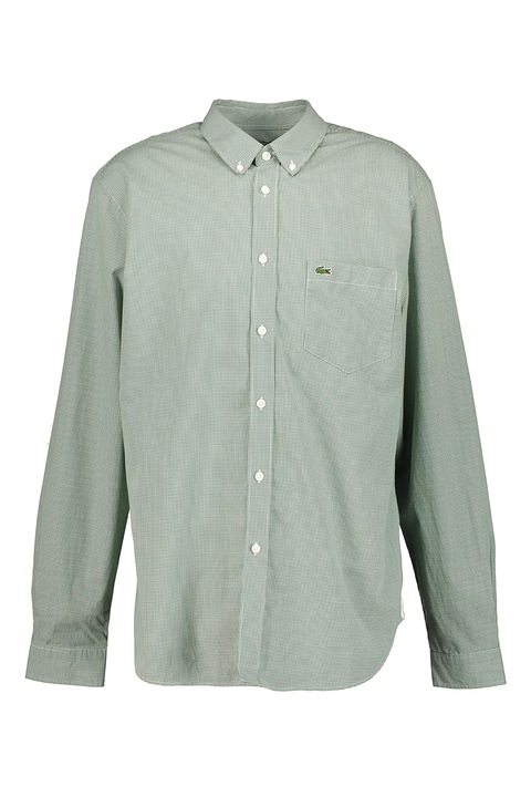 Lacoste, Карирана риза с пришит джоб на гърдите, Бледо зелено