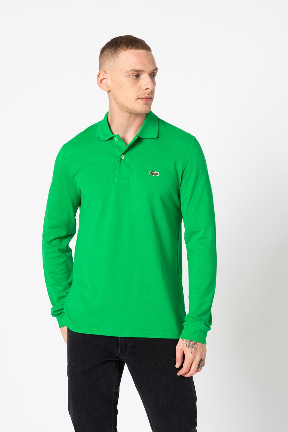 Lacoste, Bluza polo din bumbac si material pique, Verde