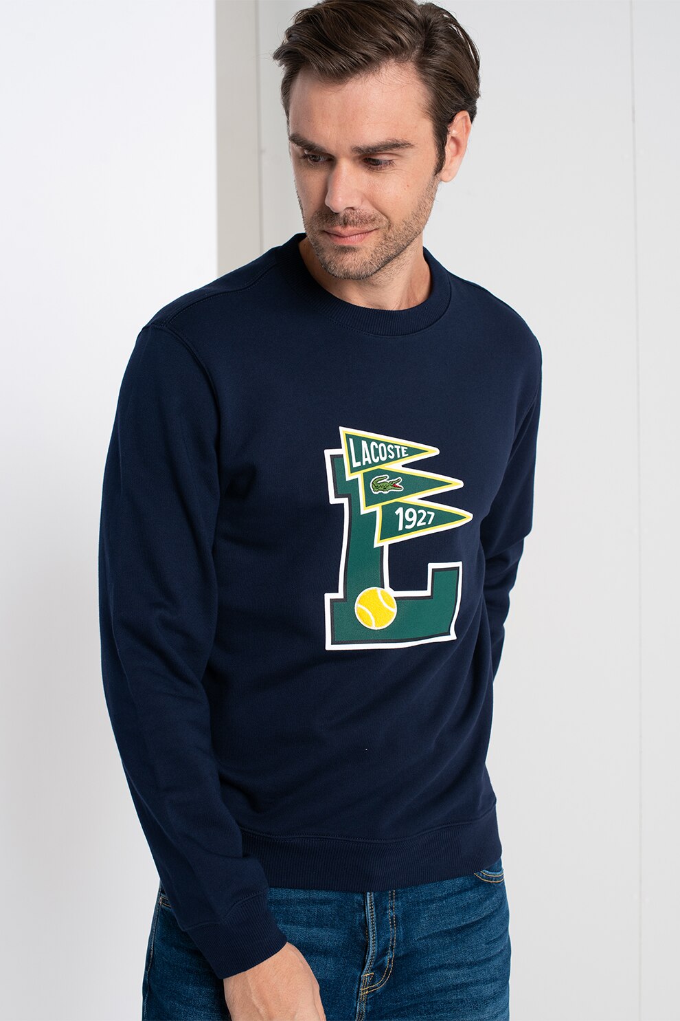 Lacoste, Bluza sport din bumbac Pennants L Badge, Bleumarin