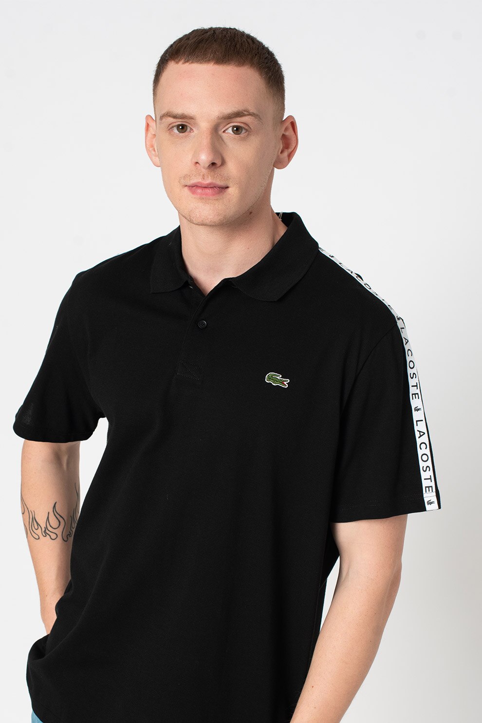 Lacoste, Tricou polo regular fit cu logo brodat, Negru/Alb