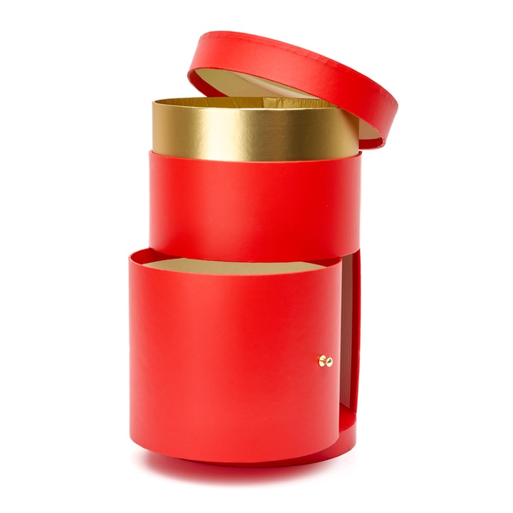 Цилиндрична кутия с капак и чекмедже, Createur, Червена, 17 х 27 см