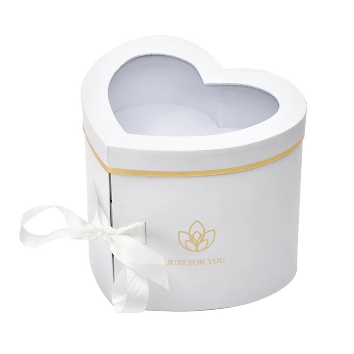 Cutie inima cu fereastra funda si sertar Just For You, Createur, Alb, 24 x 20 x 19 cm