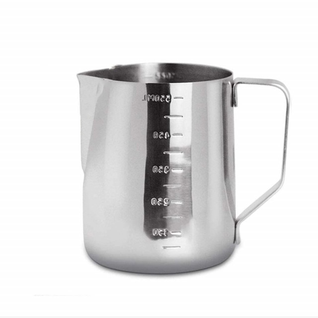 Cana gradata din inox Pufo, latiera pentru spumare lapte, cappuccino, tip ulcior barista cu maner, 550 ml