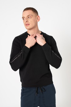 Replay, Bluza sport cu logo pe maneci, Negru, L Replay, Bluza sport cu logo pe maneci, Negru, L