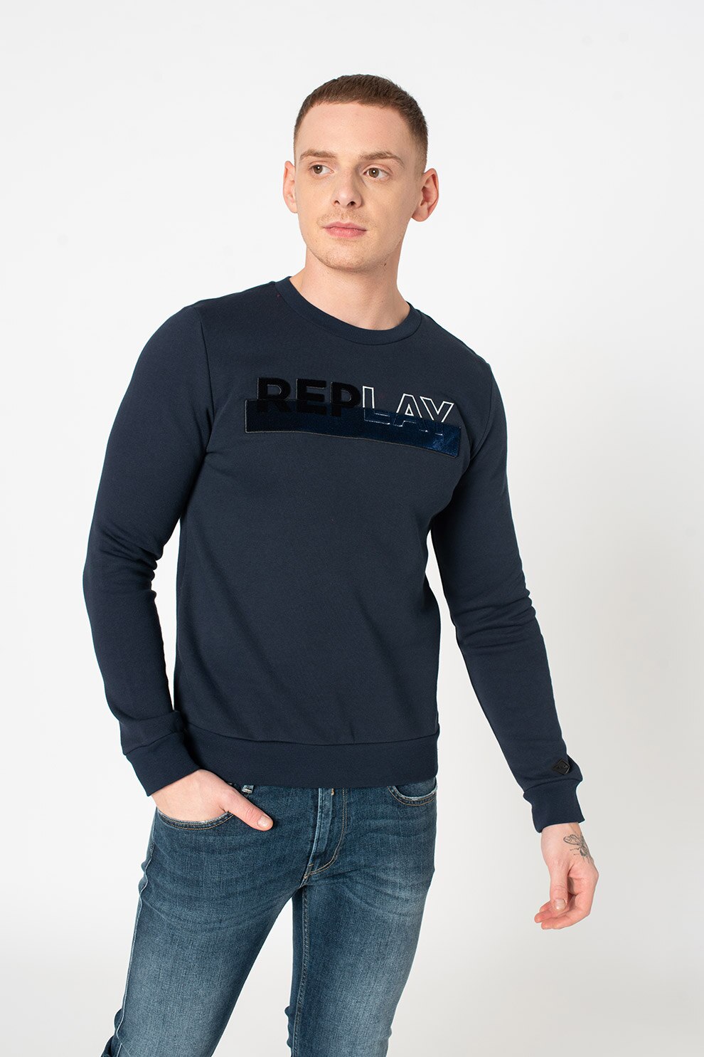 Replay, Bluza sport din bumbac cu imprimeu logo