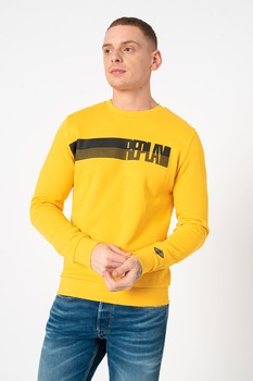 Replay, Bluza sport din bumbac, imprimeu logo, Galben Replay, Bluza sport din bumbac, imprimeu logo, Galben