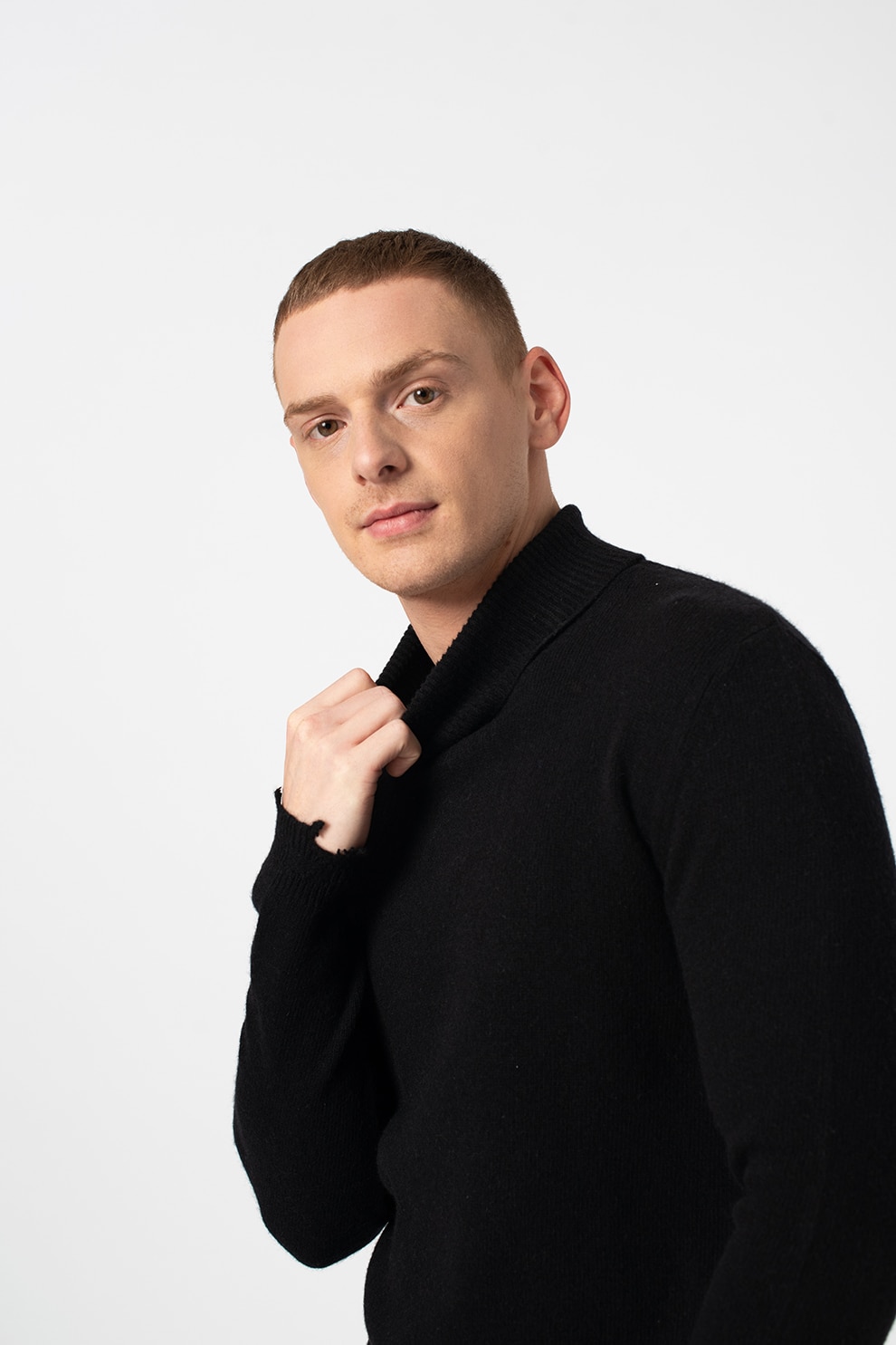 Replay, Pulover din amestec de lana cu guler inalt, Negru