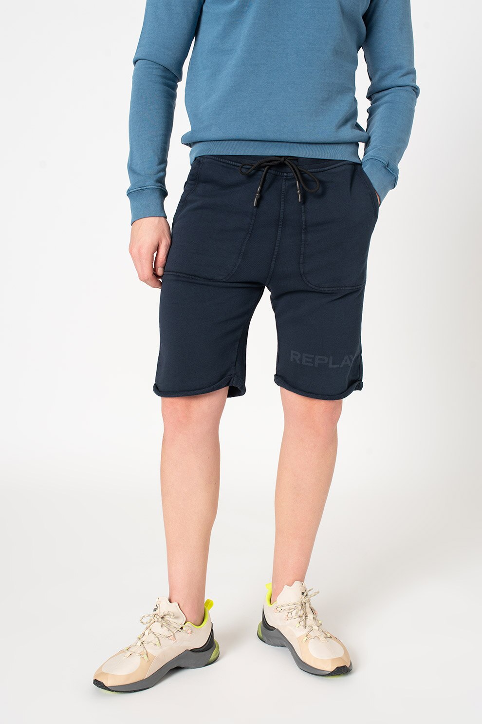 Replay, Bermude slim fit din bumbac organic, Bleumarin