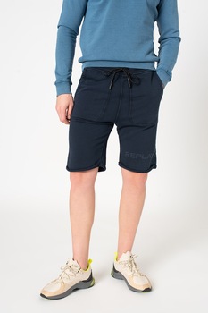 Replay, Bermude slim fit din bumbac organic, Bleumarin Replay, Bermude slim fit din bumbac organic, Bleumarin