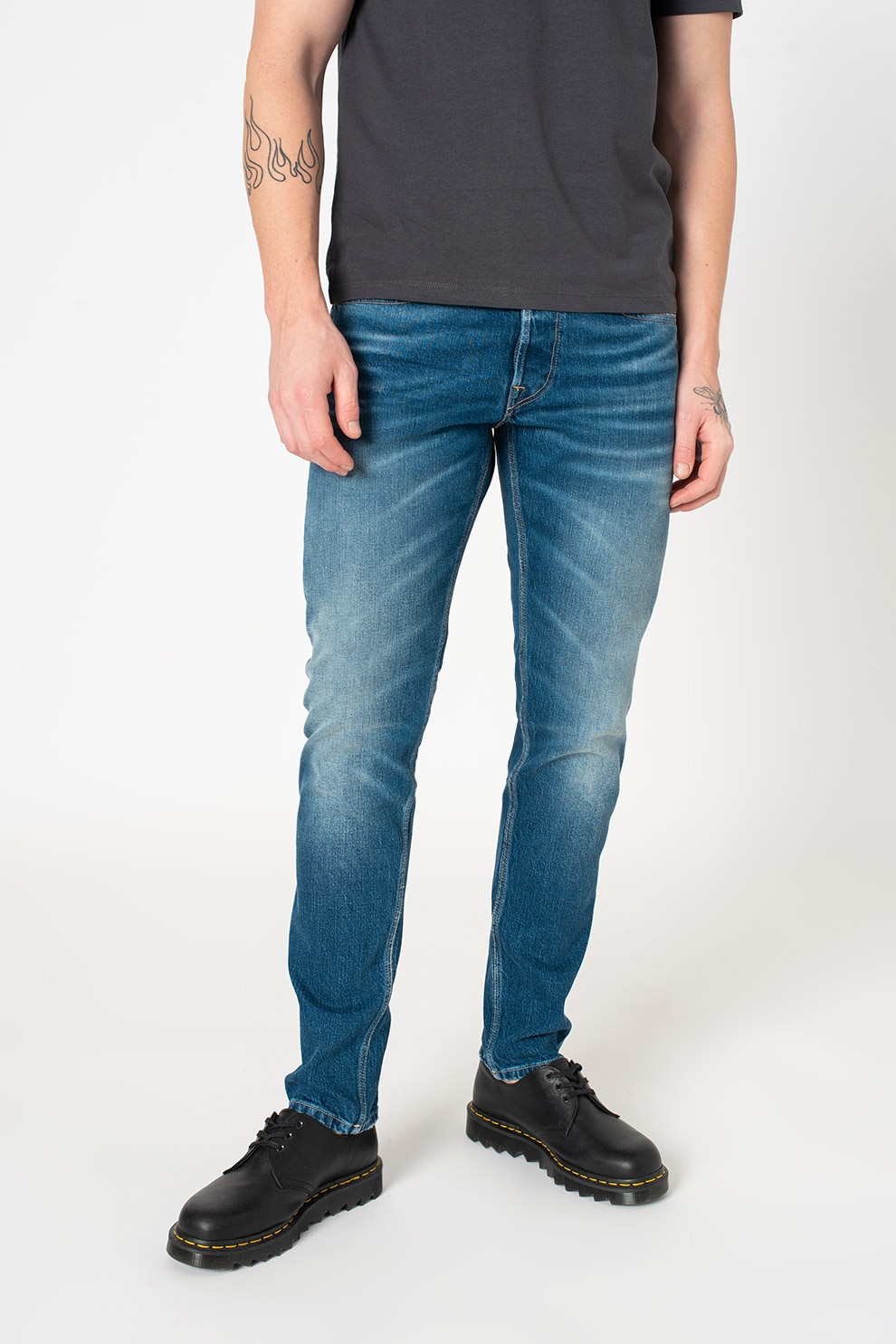 Replay, Blugi slim fit cu talie medie, Albastru