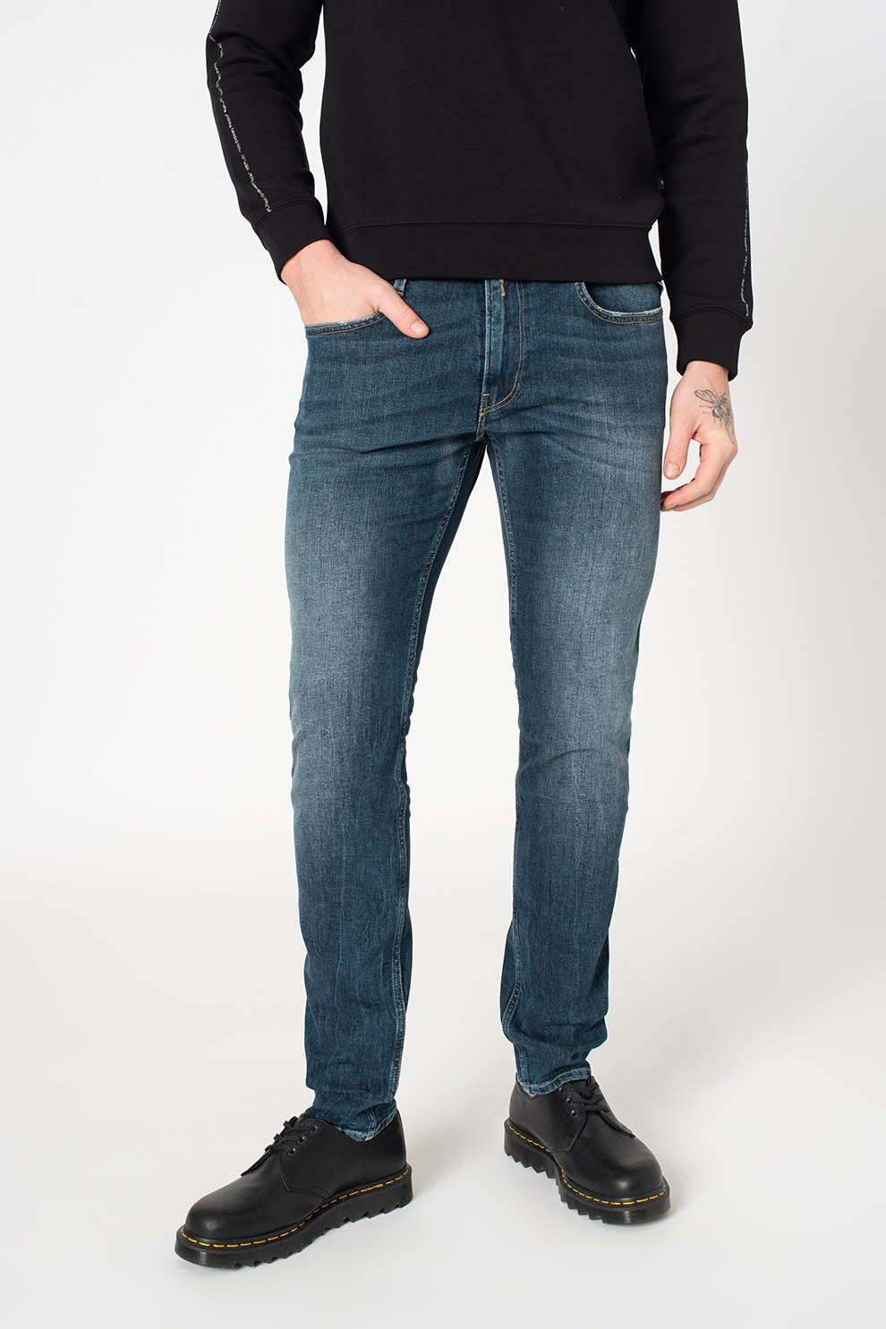 Replay, Blugi slim fit cu talie medie, Albastru