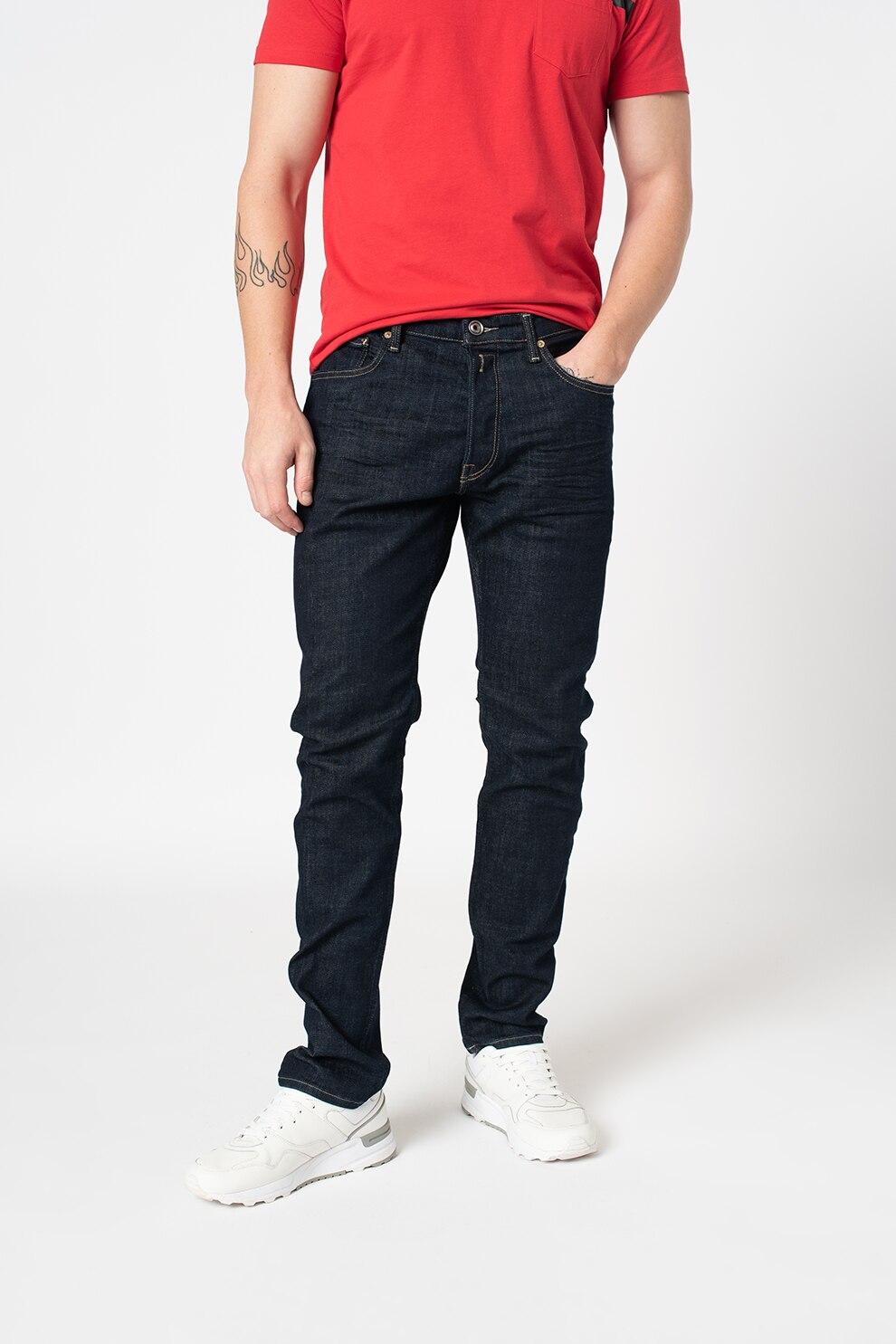 Replay, Blugi conici slim fit Donny, Bleumarin