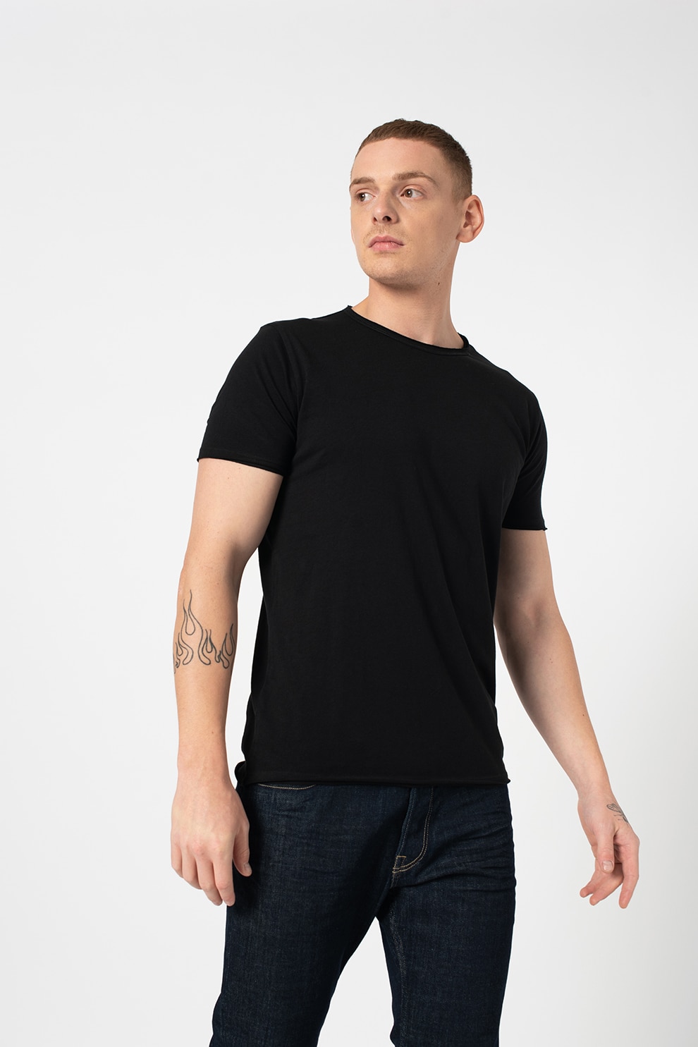 Replay, Tricou din bumbac, cu terminatii nefinisate, Negru
