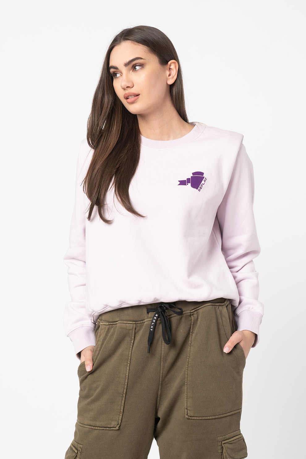 Replay, Bluza sport lejera cu umeri intariti, Lila