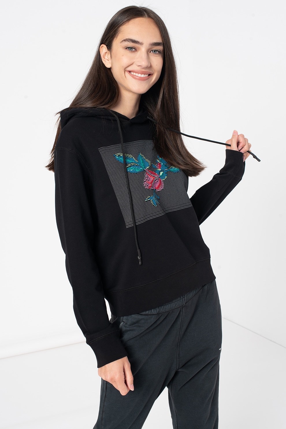 Replay, Hanorac cu model floral, Negru/Albastru/Alb