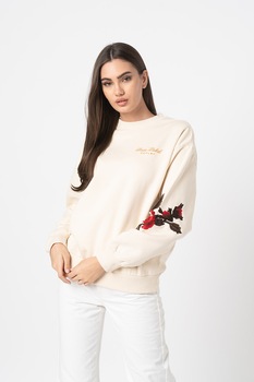 Replay, Bluza sport lejera cu maneci cazute W3616, Crem Replay, Bluza sport lejera cu maneci cazute W3616, Crem