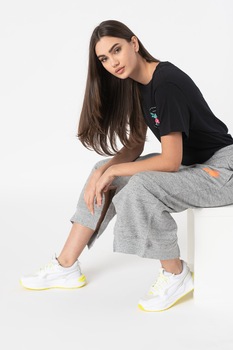 Replay, Pantaloni sport crop cu slituri laterale, Gri melange Replay, Pantaloni sport crop cu slituri laterale, Gri melange