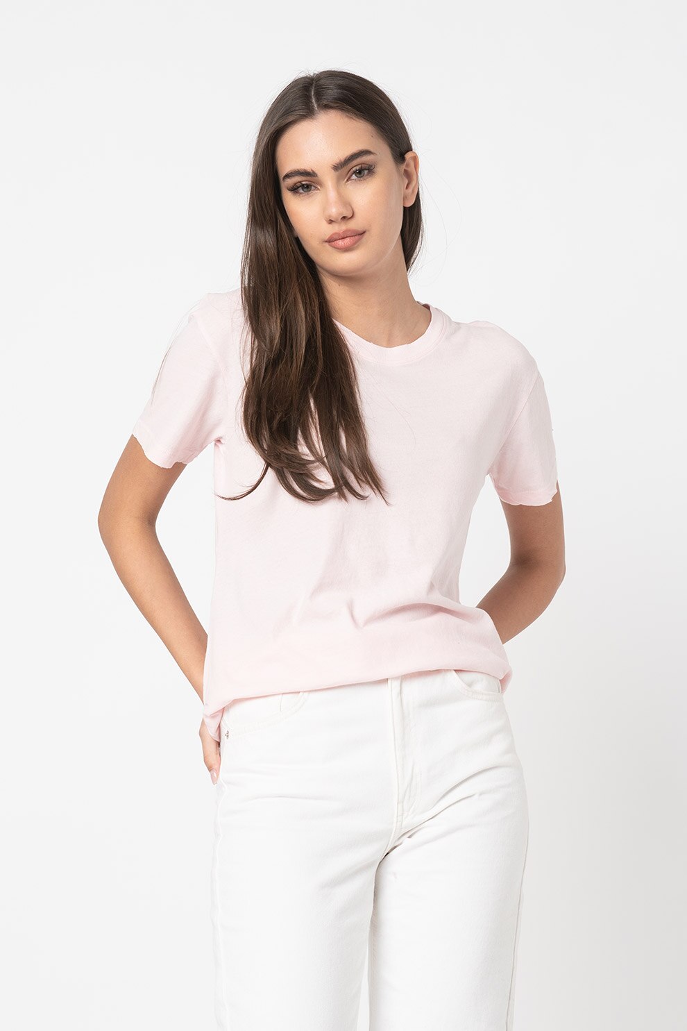 Replay, Tricou slim fit din bumbac, Roz pastel