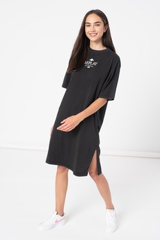Replay, Rochie-tricou cu slituri laterale, Gri carbune Replay, Rochie-tricou cu slituri laterale, Gri carbune