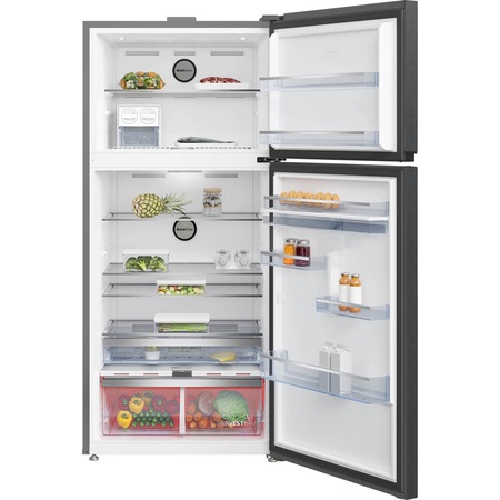 Frigider cu doua usi Beko RDNE650E40DZXBRN, 630l, Clasa E, Neo Frost Dual Cooling, Everfresh+, HarvestFresh, AeroFlow, Compresor ProSmart Inverter, Dozator apa, H 187 cm, Dark Inox