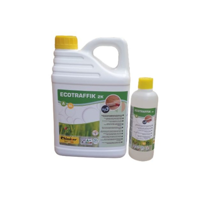 Lac acrilic poliuretanic bicomponent pentru trafic intens extrem pentru parchet, Ecotraffik 2K Satinat, Chimiver, 5.5L