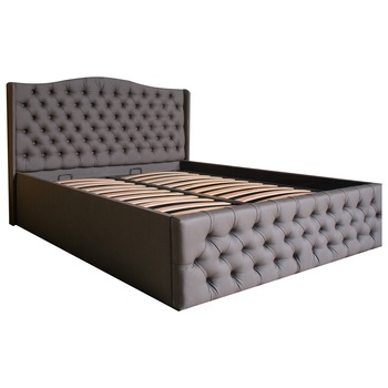 Pat Doha dublu cu somiera, piele ecologica maro 160x200 cm Pat Doha dublu cu somiera, piele ecologica maro 160x200 cm