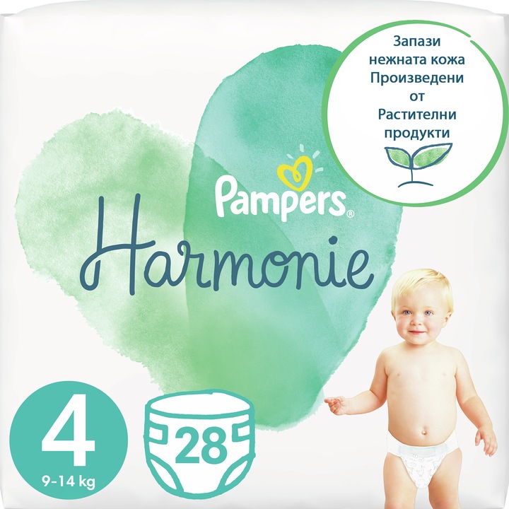 Пелени Pampers Harmonie Размер 4, 9-14 кг, 28 броя