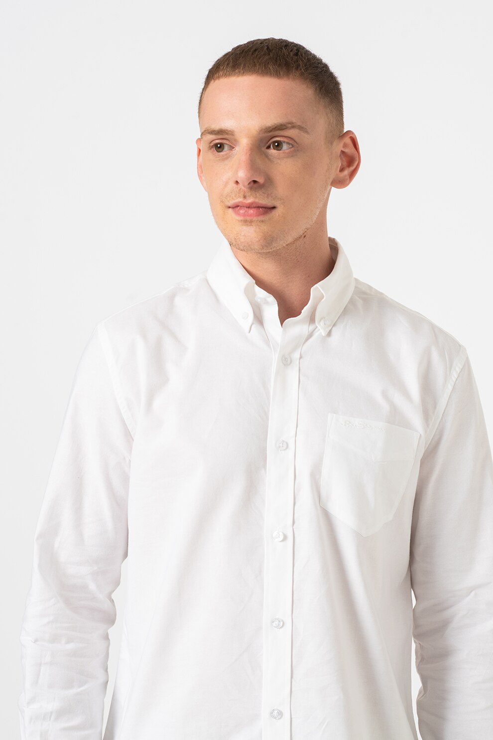 Ben Sherman, Camasa de bumbac cu buzunar aplicat pe piept, Alb