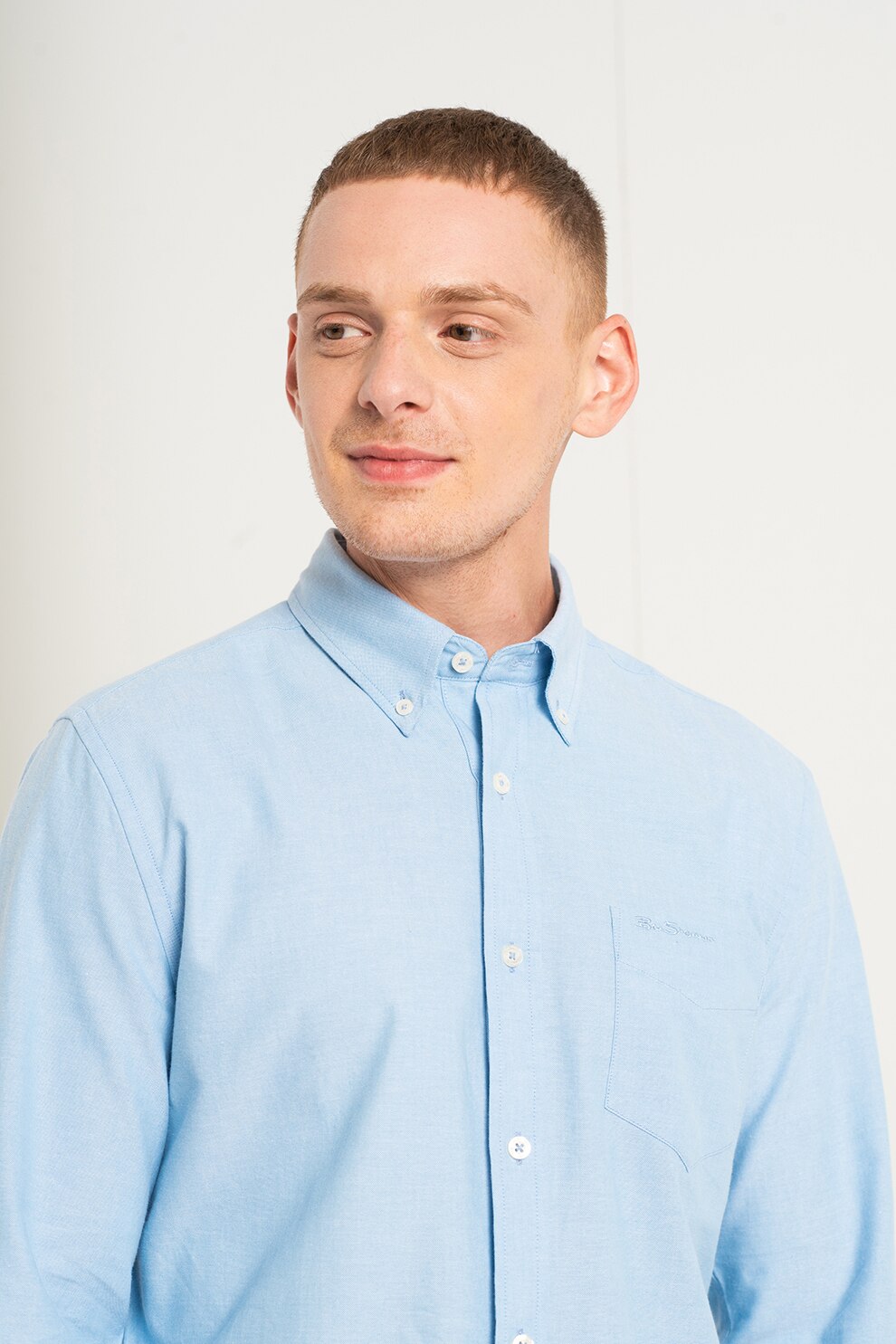 Ben Sherman, Camasa de bumbac cu buzunar aplicat pe piept, Albastru pastel