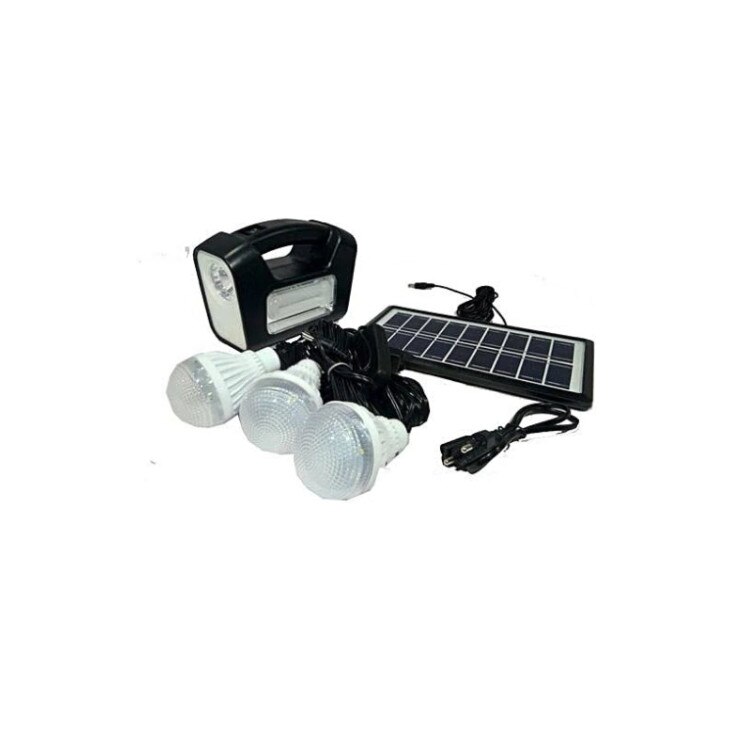 Set de Camping Solar cu 3 x Becuri si Panou Solar, Lanterna Portabila, Maner Ergonomic, Incarcare 12-15h, Slot USB, Incarcare Mobile, DC 6V, Negru