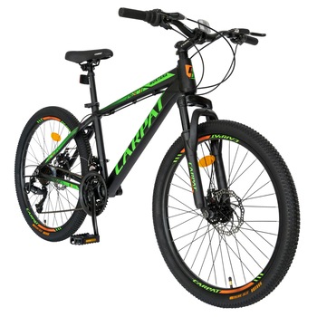 Bicicleta Montain Bike Montana, Manete schimbator Shimano rotative SL35, 21 Viteze, Cadru Aluminiu, Roti 24 Inch, Frane pe Disc, Carpat CSC24/99A, Culoare Negru cu Design Verde Bicicleta Montain Bike Montana, Manete schimbator Shimano rotative SL35, 21 Viteze, Cadru Aluminiu, Roti 24 Inch, Frane pe Disc, Carpat CSC24/99A, Culoare Negru cu Design Verde