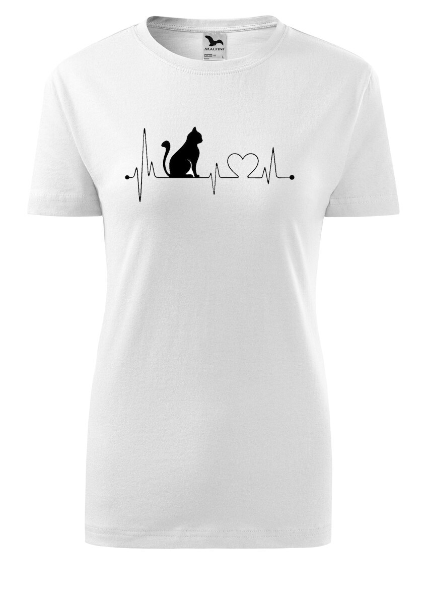 Tricou dama print, Iubire de pisica, Malfini, bumbac, alb