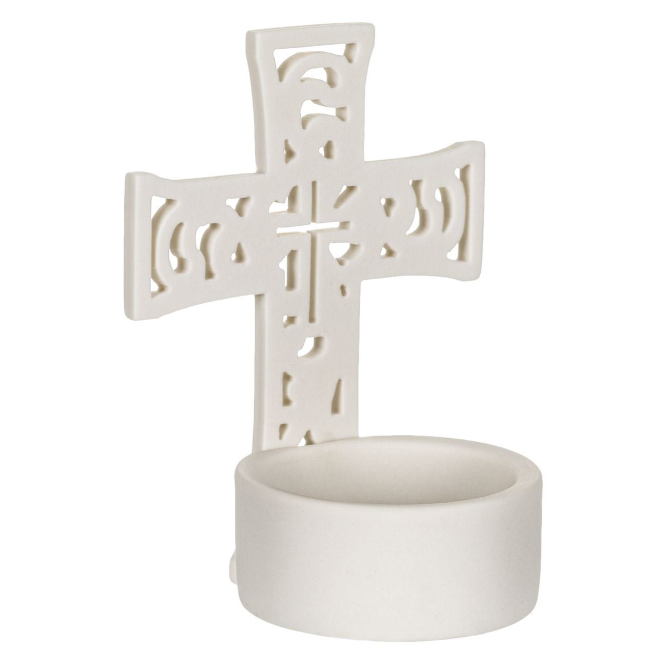 Suport lumanare alb din portelan, 8 x 6 x 10 cm
