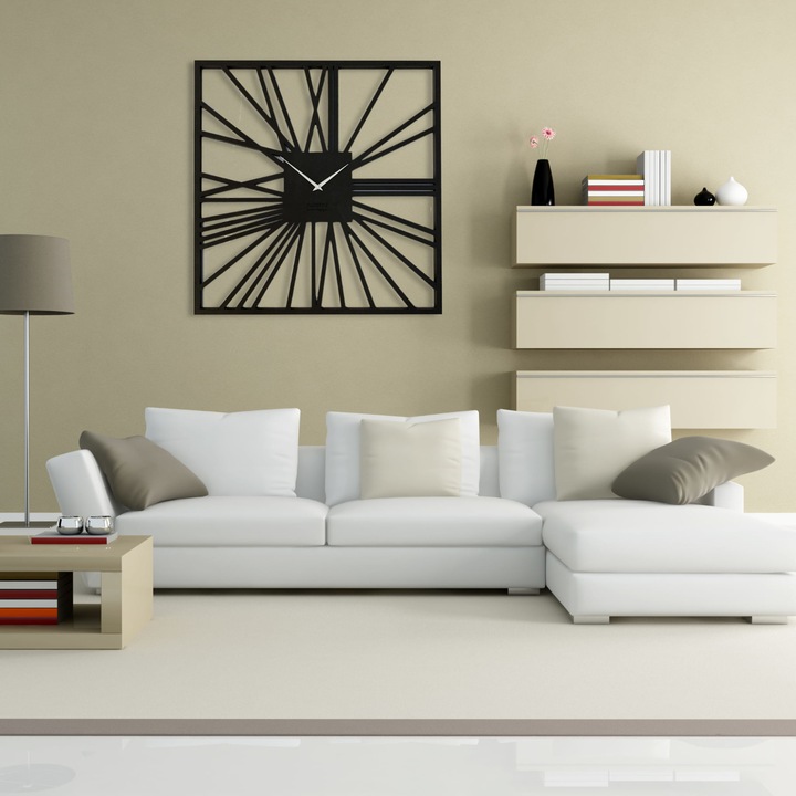 Ceas de perete FLEXISTYLE LOFT SQUARE, 80 x 80 cm, HDF, Negru