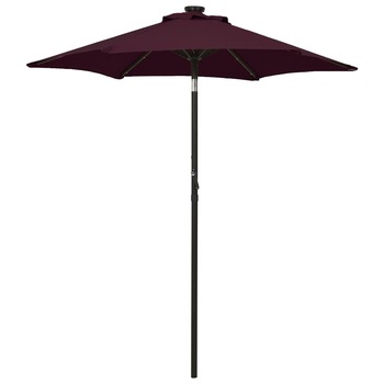 Umbrela de soare cu lumini LED vidaXL, 200 x 211 cm, Rosu bordo/Gri inchis