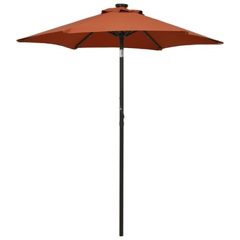 Umbrela de soare cu lumini LED vidaXL, 200 x 211 cm, Caramiziu/Gri inchis
