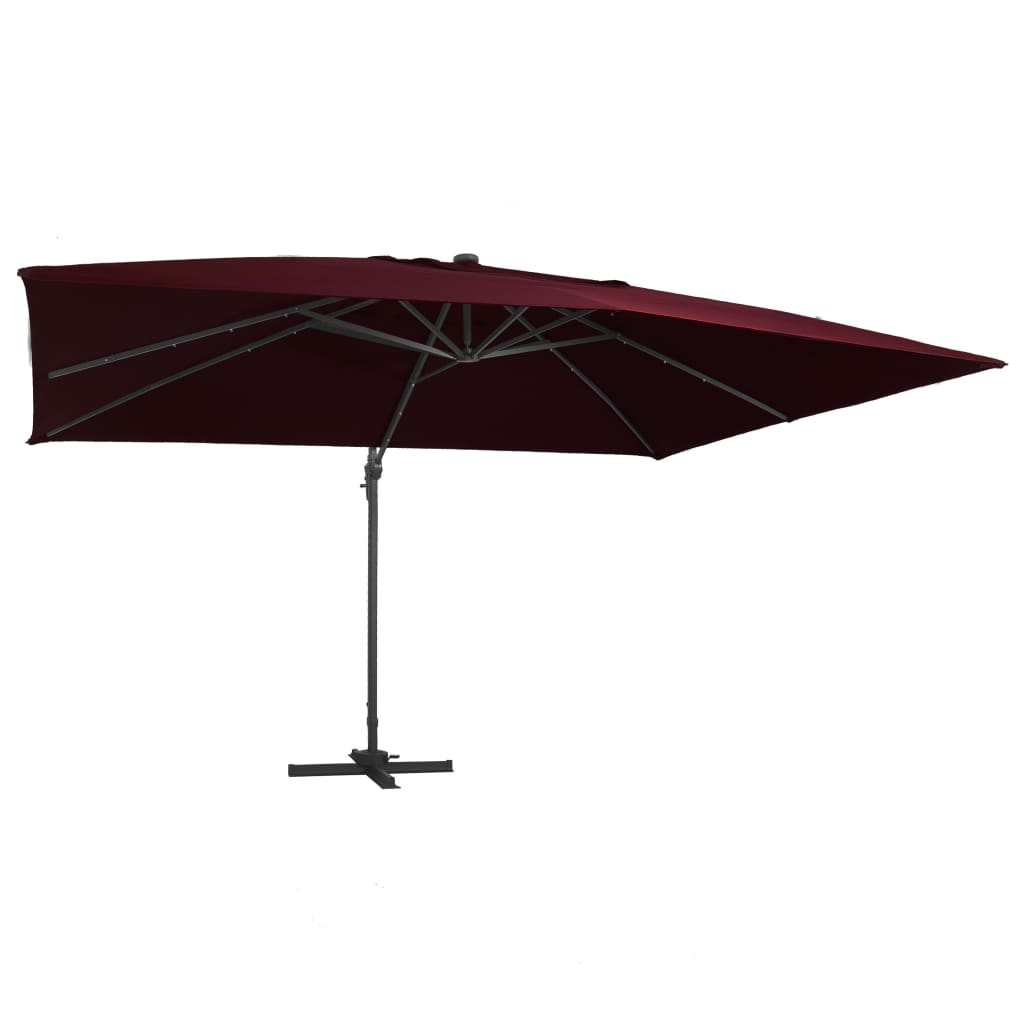 Umbrela de exterior suspendata cu LED-uri vidaXL, 400 x 300 x 268 cm, Rosu bordo