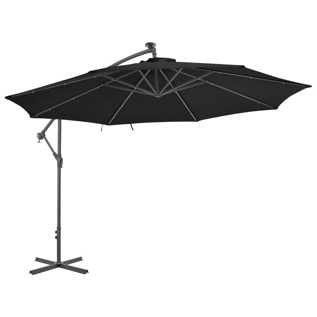 Umbrela de exterior in consola cu lumini LED vidaXL, 350 x 280 cm, Negru