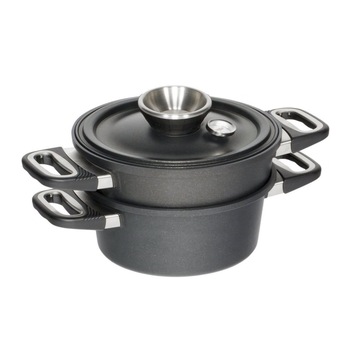 Set 3 piese pentru gatit la aburi, aluminiu, 33 x 26 cm/6 L, inductie - AMT Gastroguss Set 3 piese pentru gatit la aburi, aluminiu, 33 x 26 cm/6 L, inductie - AMT Gastroguss