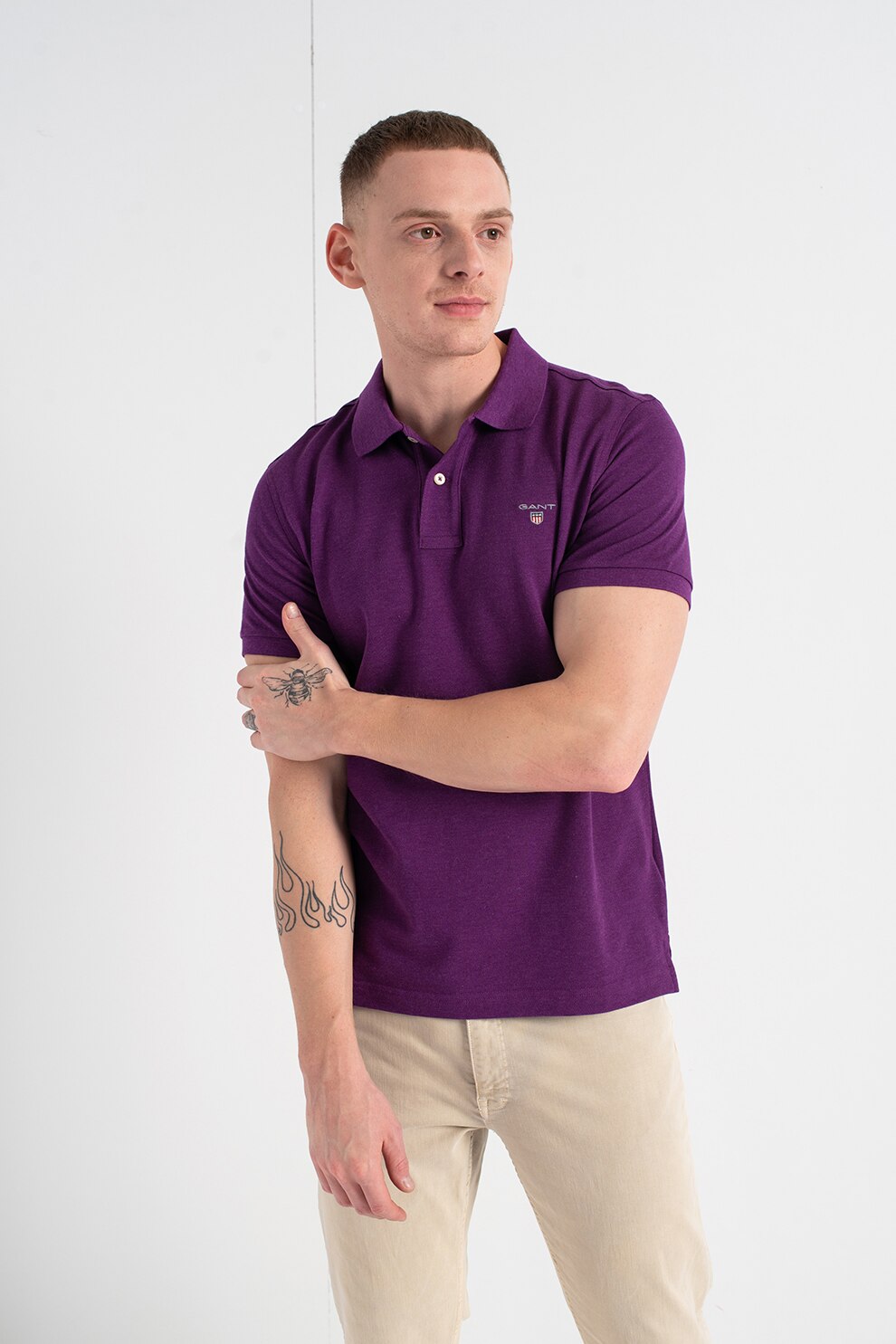Gant, Tricou polo de bumbac cu logo brodat, Ametist
