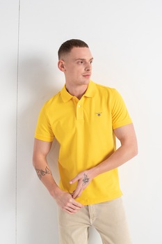 Gant, Tricou polo de bumbac cu logo brodat, galben pal Gant, Tricou polo de bumbac cu logo brodat, galben pal