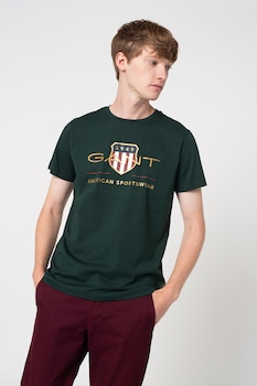 Gant, Tricou cu logo Archive Shield, Verde/Auriu