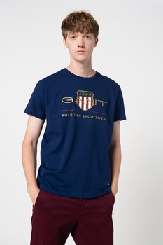 Gant, Tricou cu logo Archive Shield, indigo, auriu, rosu