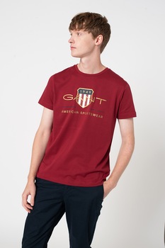 Gant, Tricou cu logo Archive Shield, Rosu inchis/Auriu